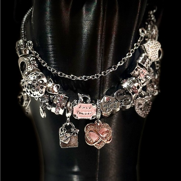 Jewelry - Silver and Pink Charm Bracelet